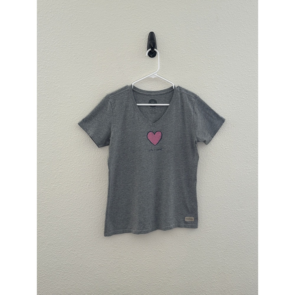 Life is Good Grey Long Sleeve Heart Graphic T-Shirt Positive‎ Vibes Small
